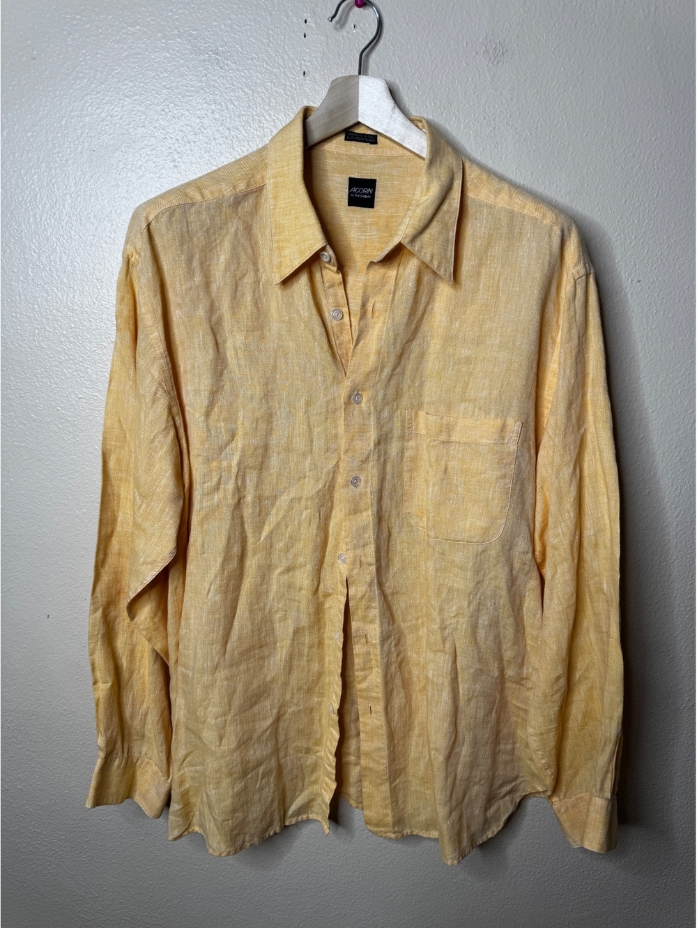 Acorn by Bob Goldfeder Men’s Yellow 100% Linen Button Front Shirt XL Italy